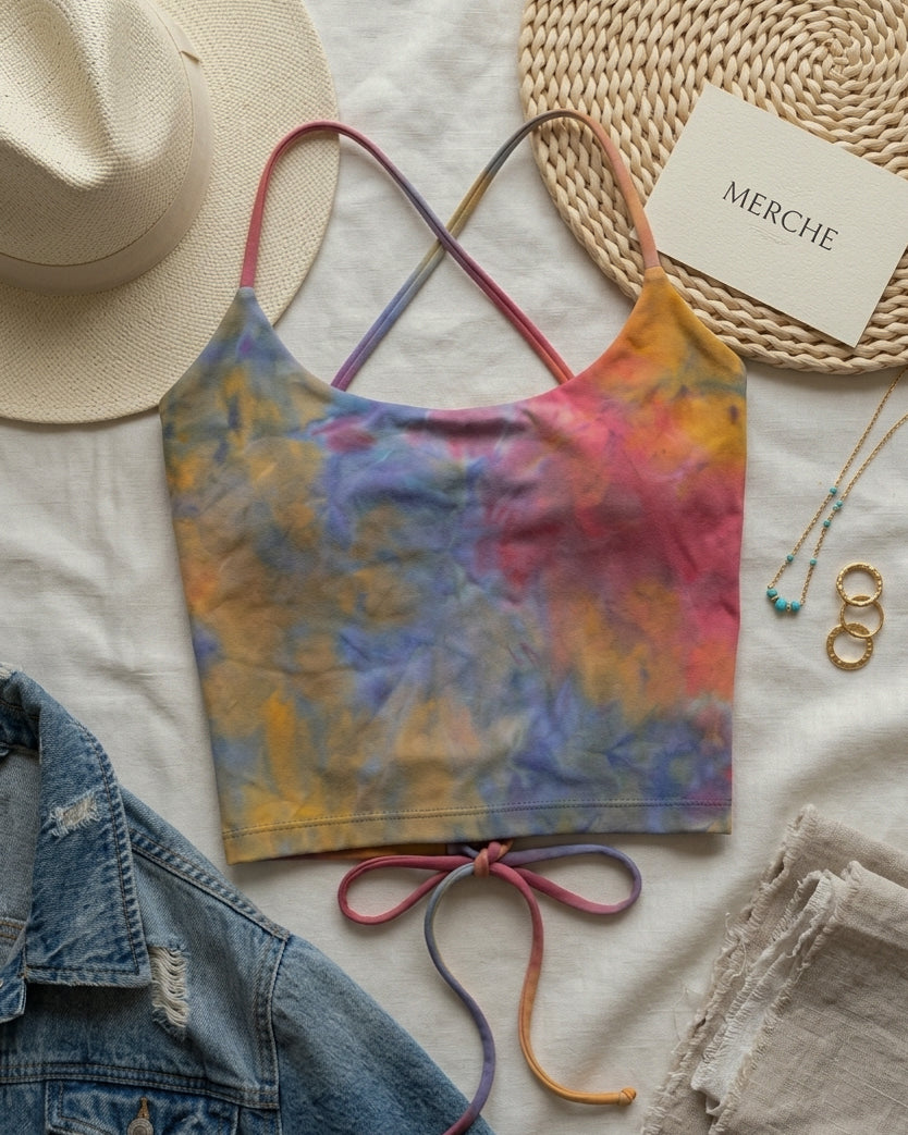 SUNSET SORBET TIE-DYE PADDED CROSSBACK TOP