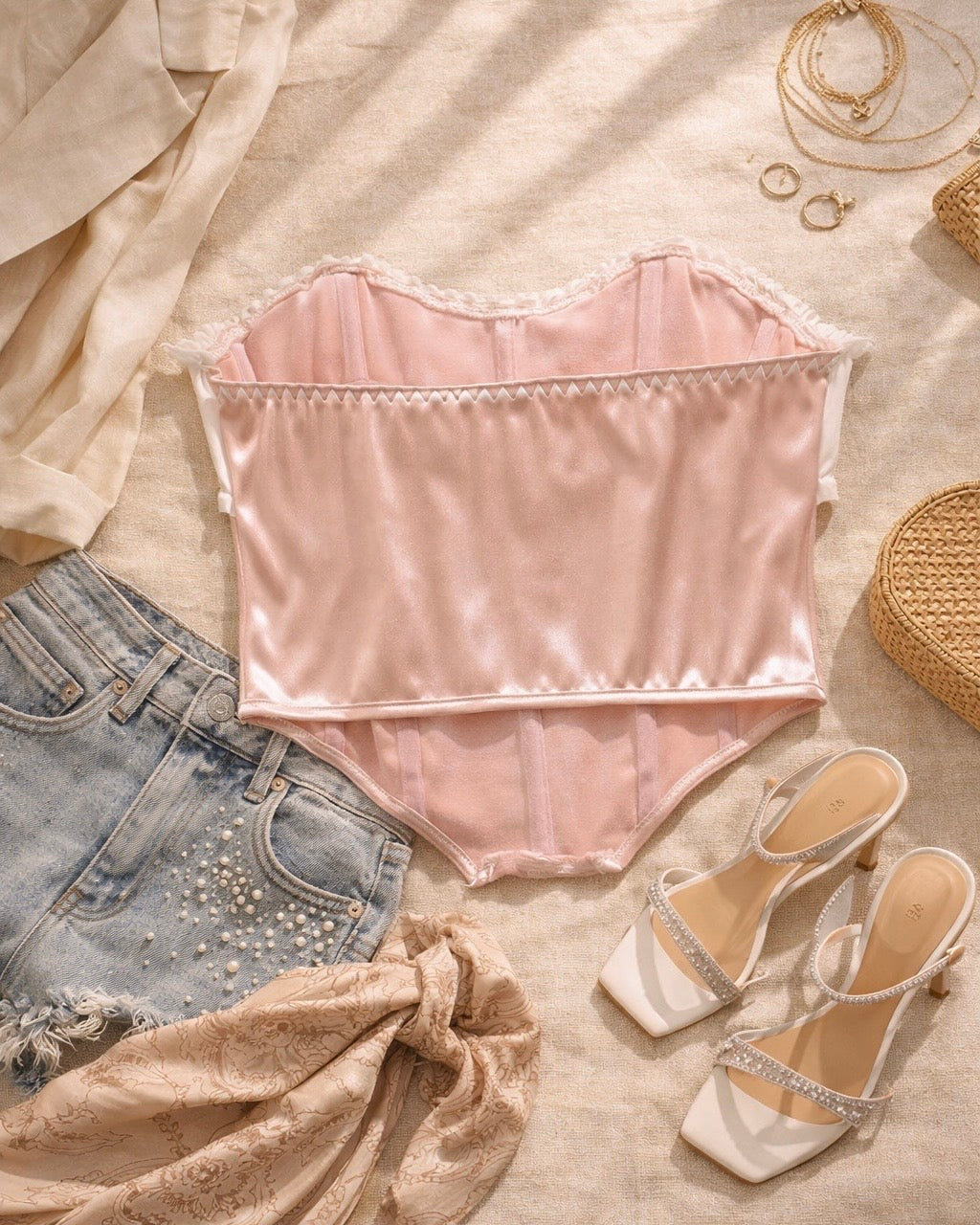 WEEKEND AWAY BLUSHING BONING DETAIL CORSET