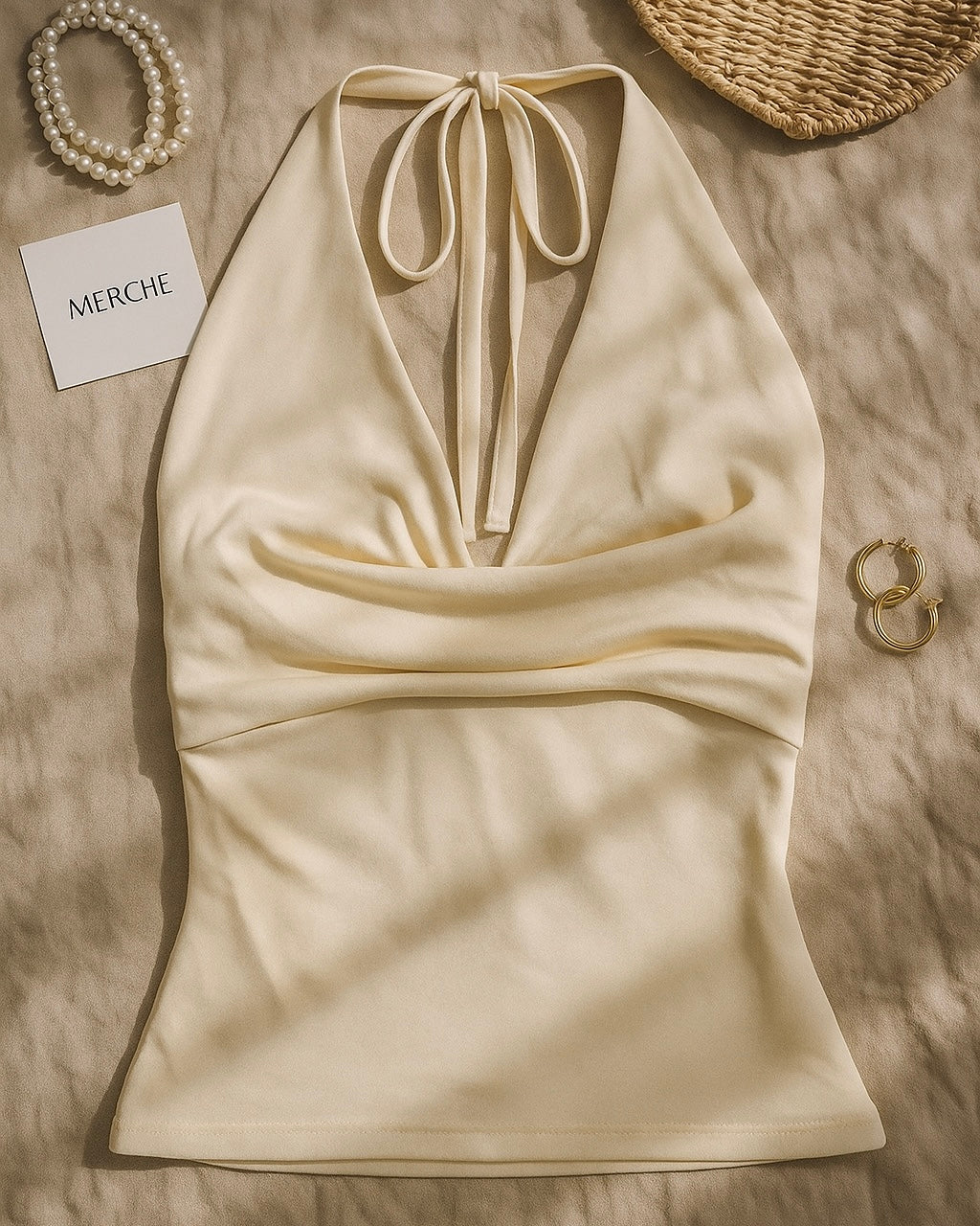 WEEKEND AWAY IVORY HALTERNECK TOP
