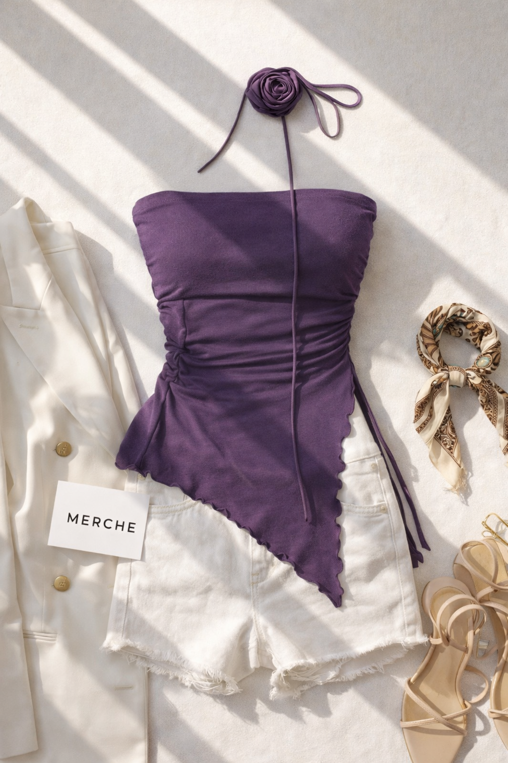 SERVING REVENGE PADDED ASYMMETRICAL BANDEAU TOP WITH ROSE CHOKER