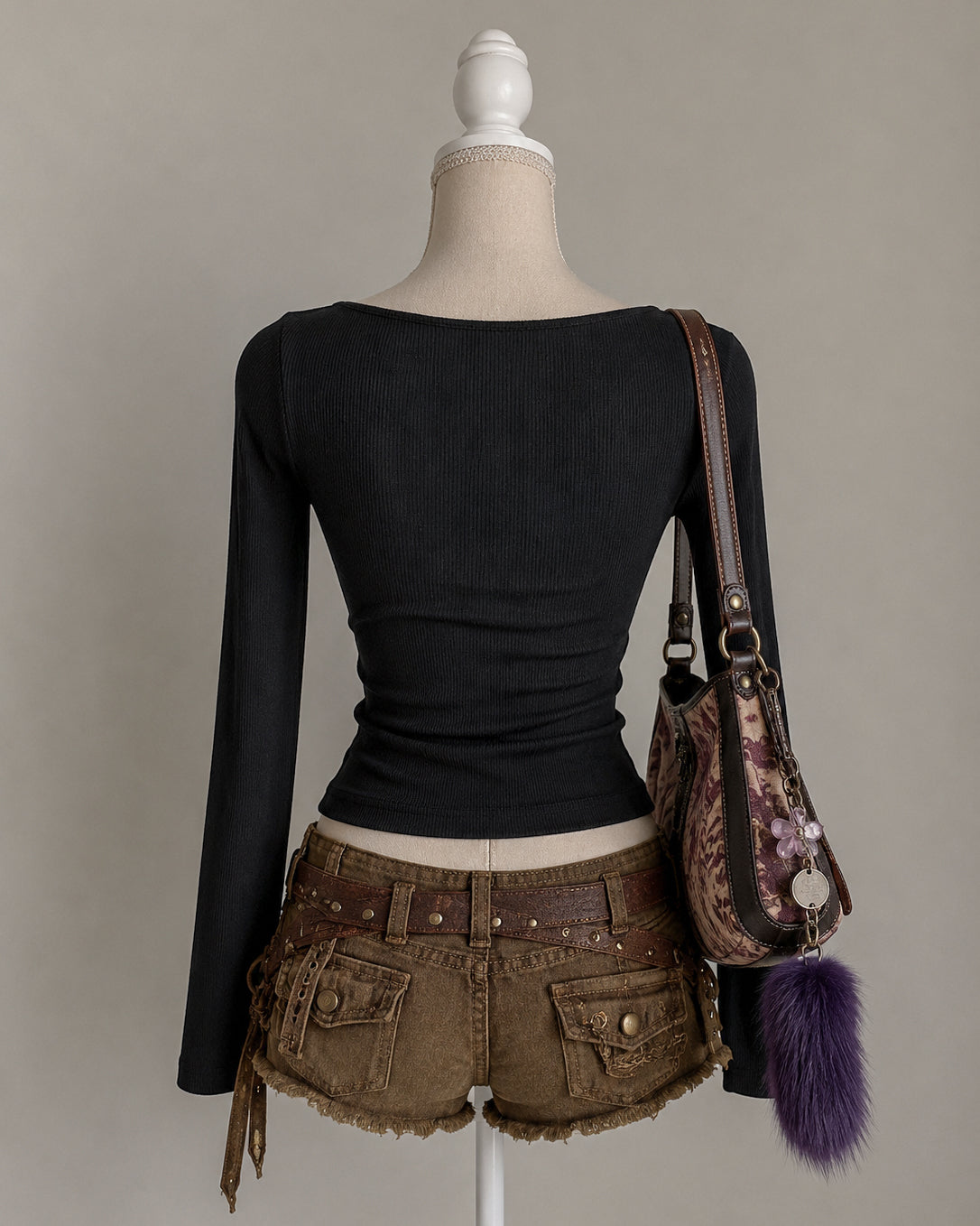 COLLEGE CRUSH BEADED RIBBED LUXE BLACK TOP