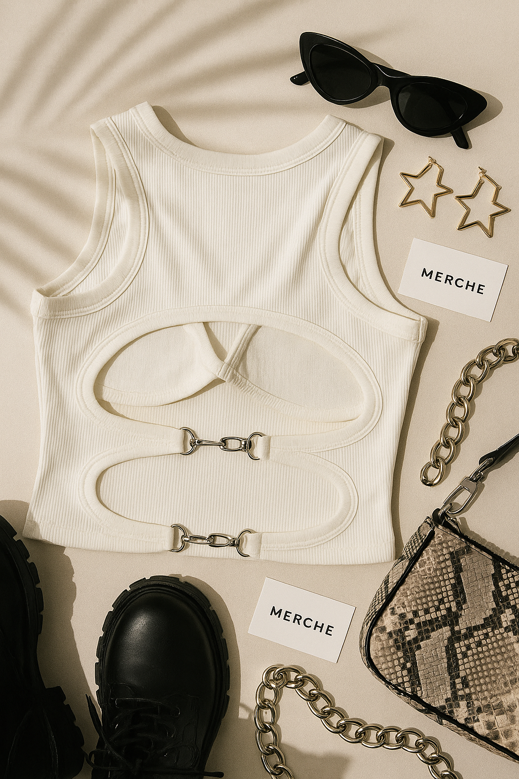 COFFEE HANGS PADDED BUCKLE WHITE TANK TOP