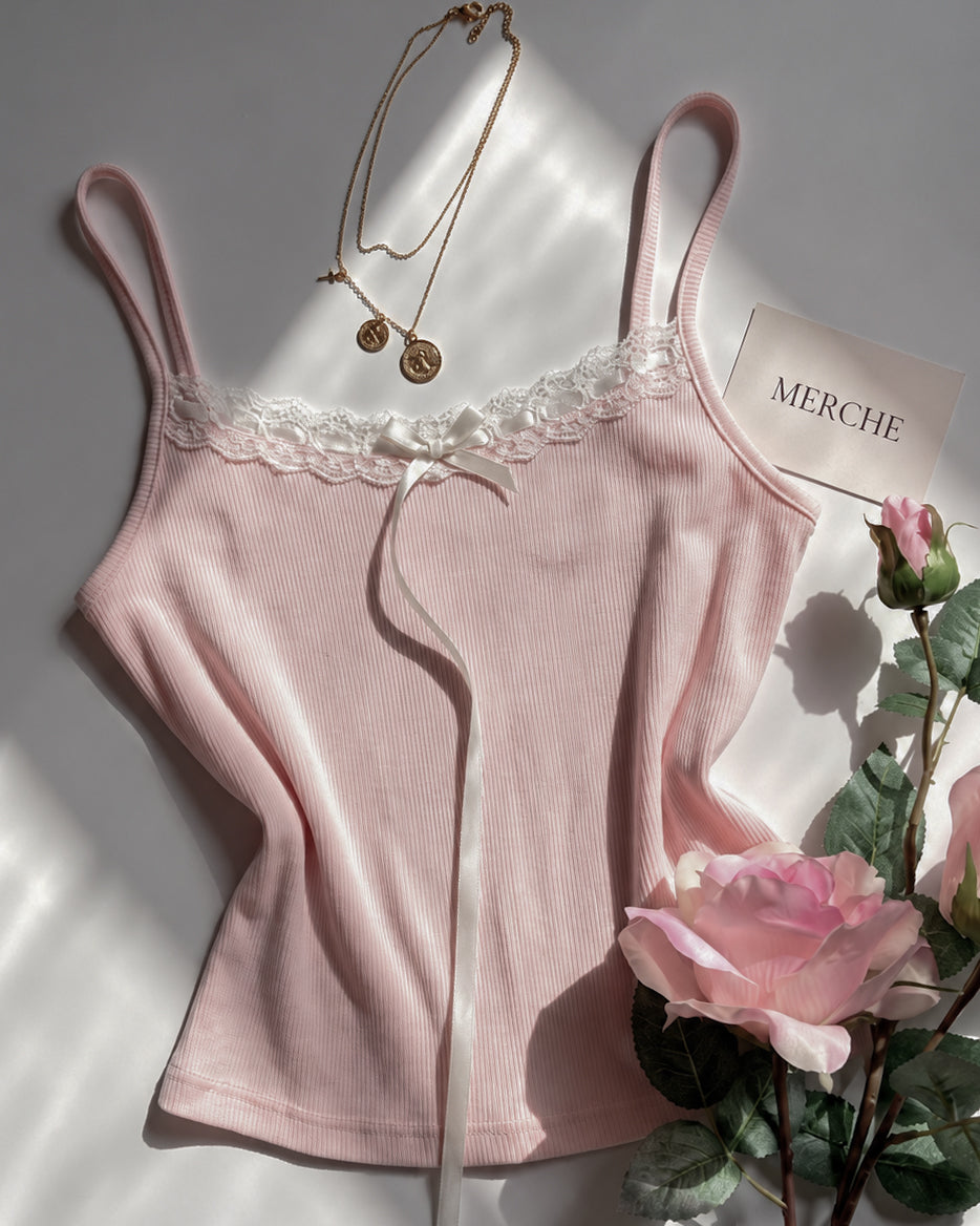 GIRLS JUST WANNA RELAX SOFT PINK LACE CAMI TOP