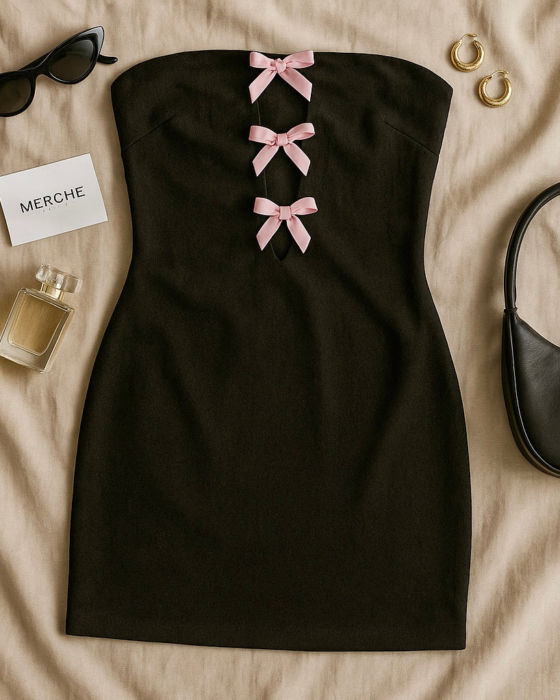 SHE’S A FLIRT BOW BLACK DRESS