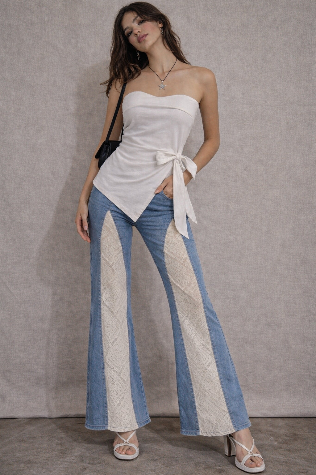 SLIGHTLY TOXIC PADDED BOW-TIE ASYMMETRICAL WHITE BANDEAU TOP