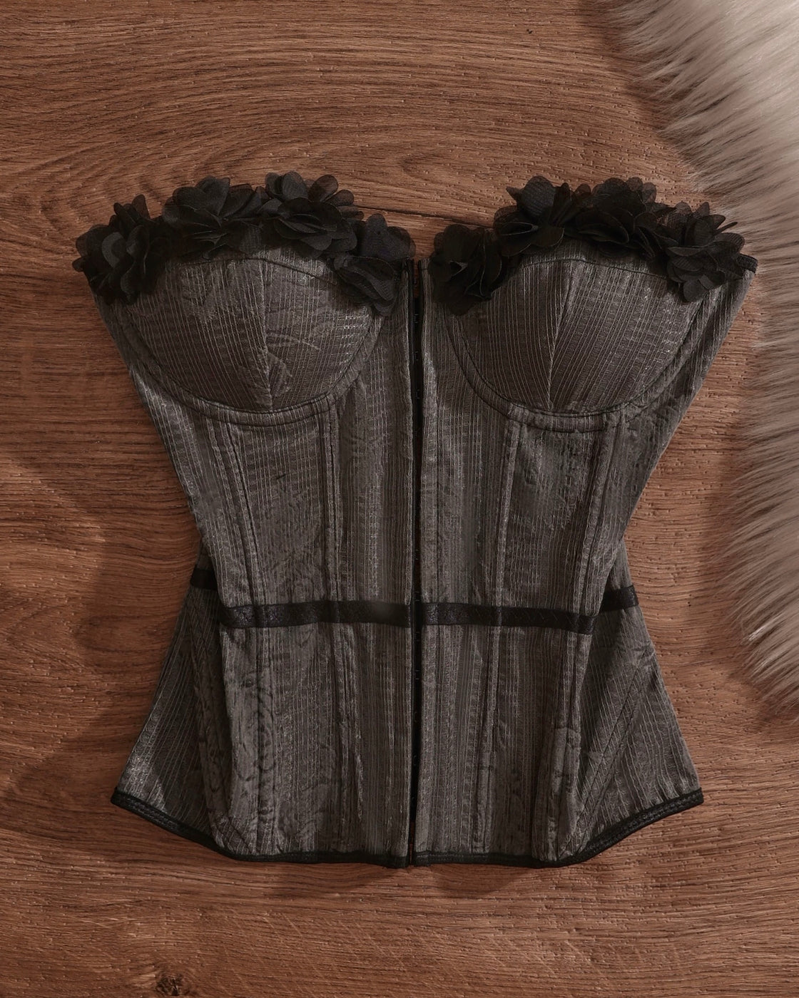 NASTY DAME APPLIQUE GREY CORSET