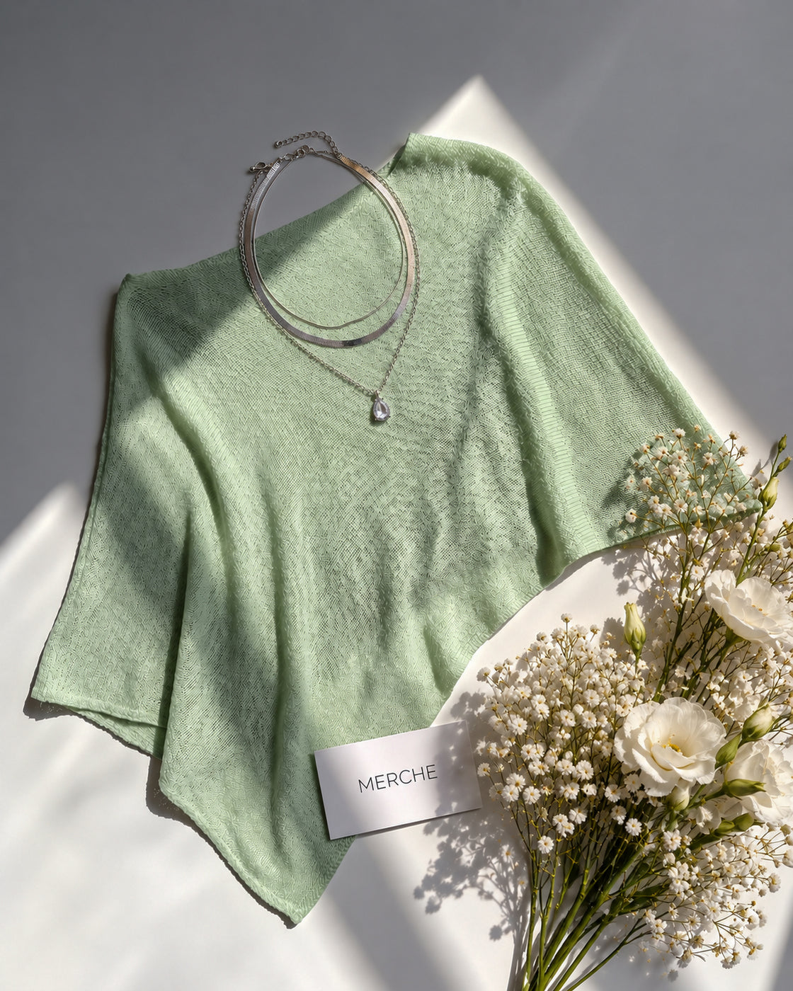 HIPPIE HOTTIE KNITTED LUXE PASTEL SAGE GREEN DRAPED PONCHO