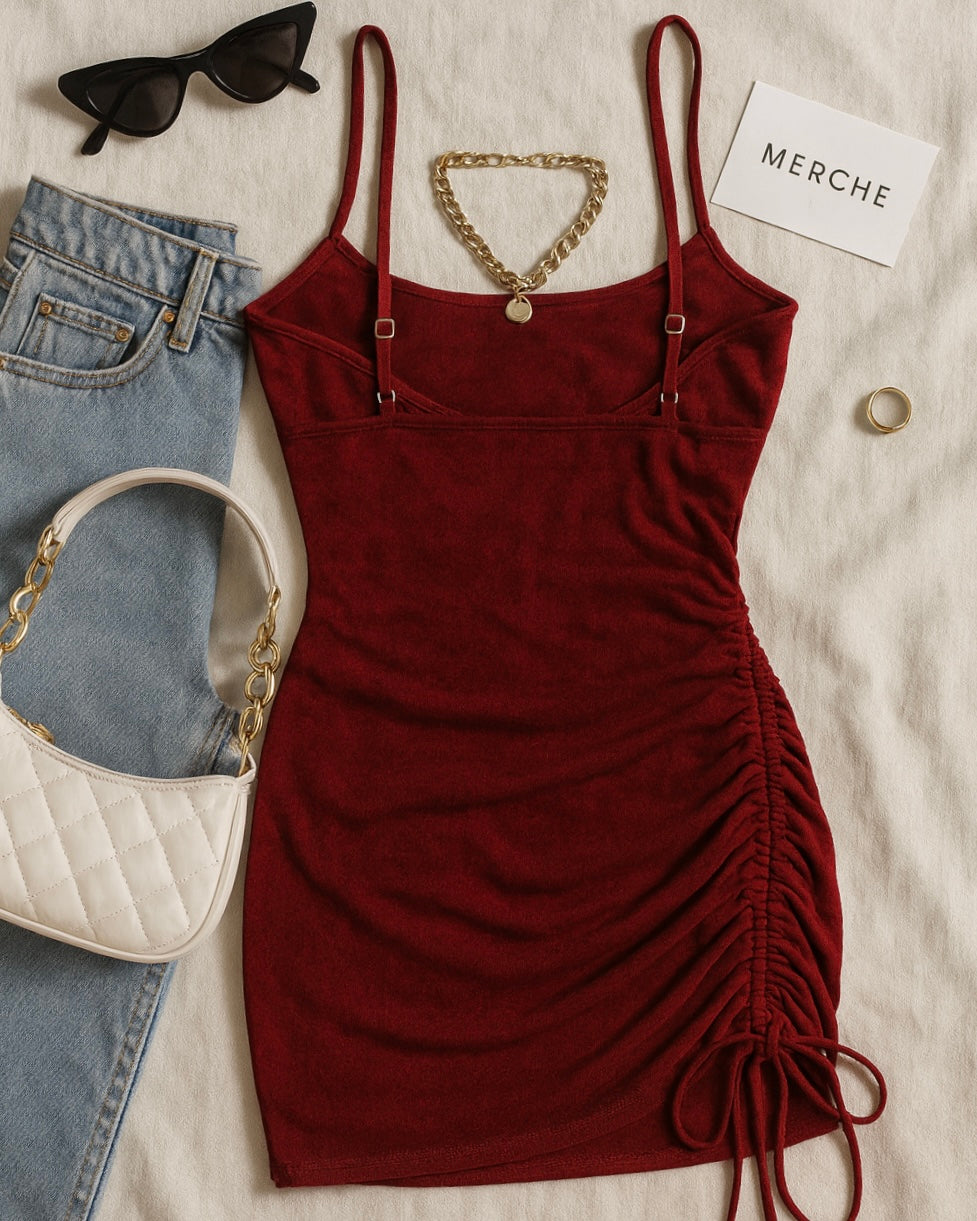 CALI CALLING RED RUCHED DRESS