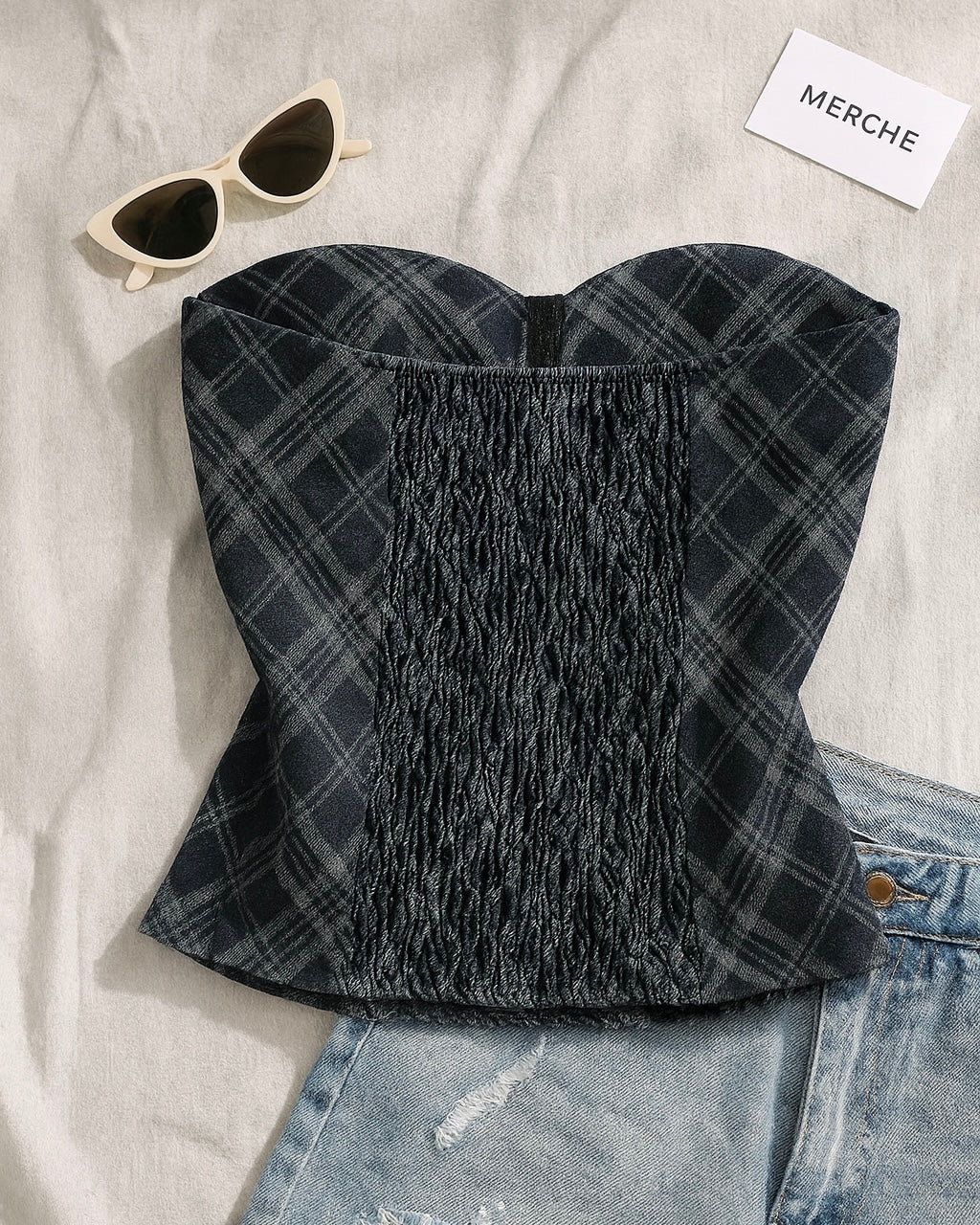 DEVIL WEARS NADA PLAID PADDED BUSTIER TOP
