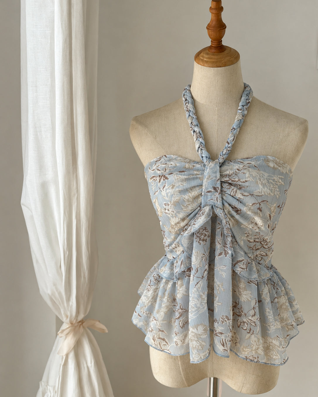 SWEET ESCAPE BRAIDED FLORAL HALTERNECK TOP