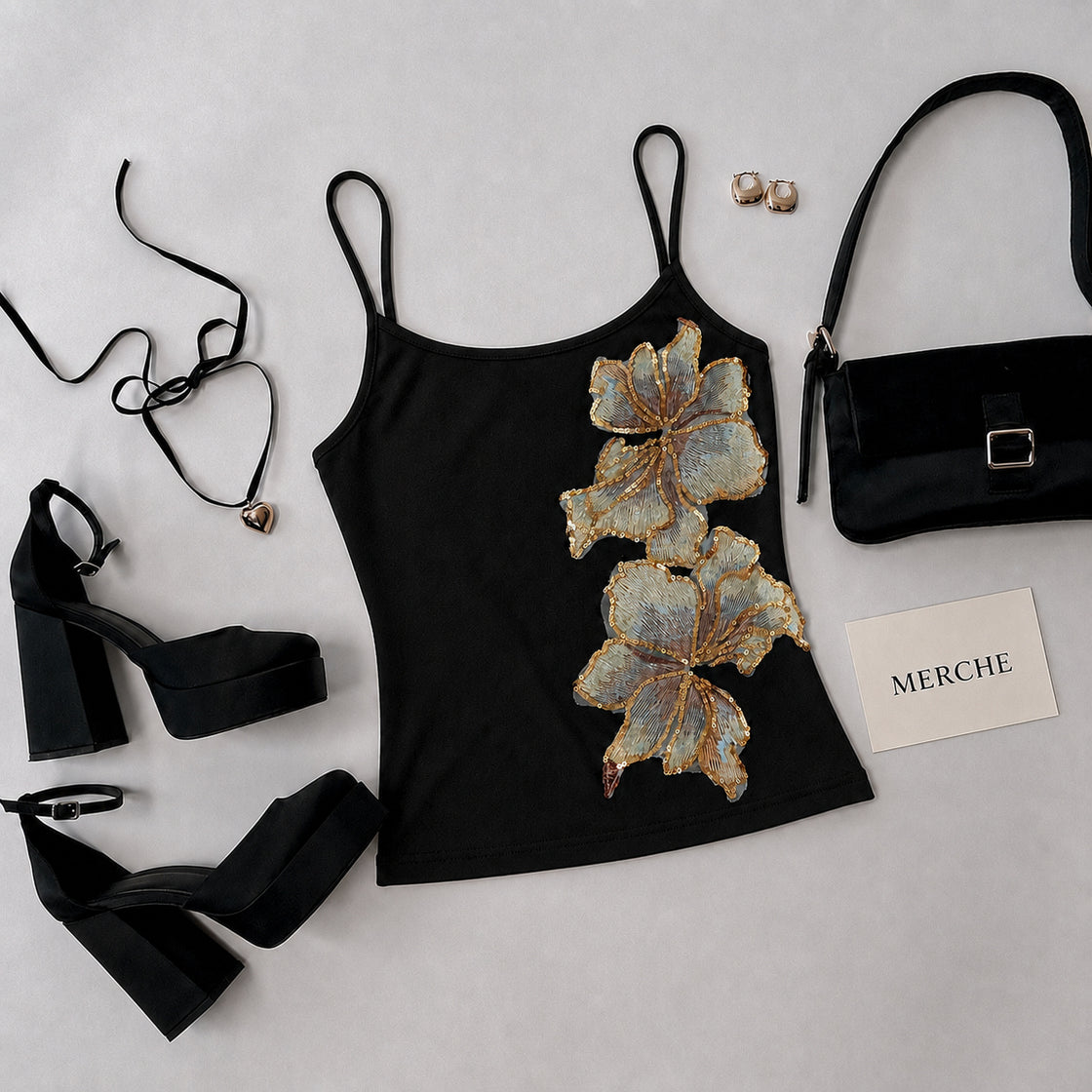 MANHATTAN GIRL SEQUIN EMBROIDERED CAMI TOP