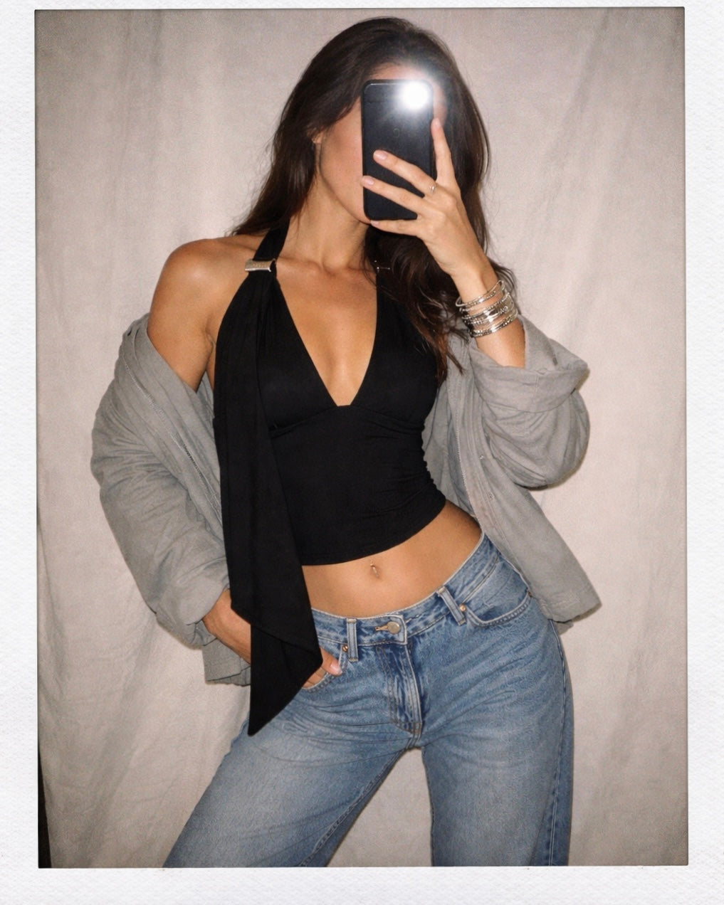 DARK ANGEL METAL CLIP DETAIL HALTERNECK TOP