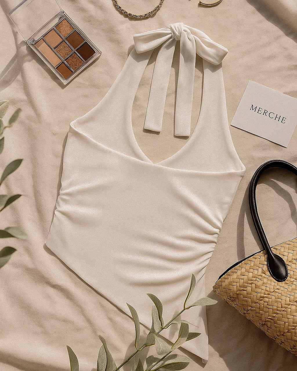 BALI BABY WHITE ASYMMETRICAL HALTERNECK TOP