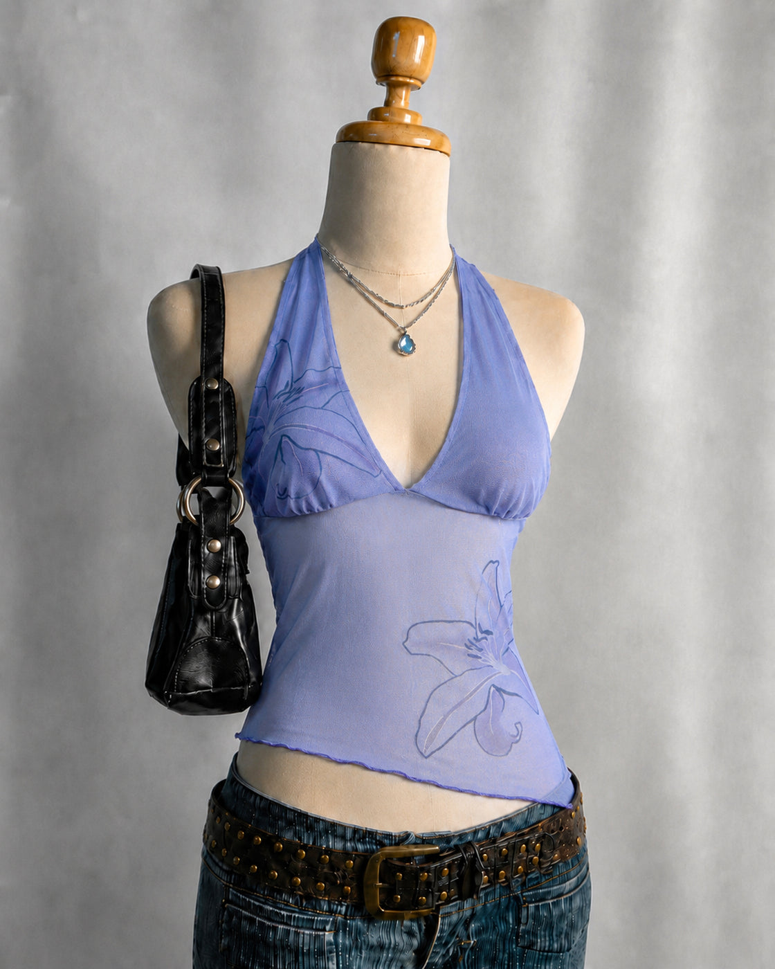 THEN I MET YOU MESH LILAC HALTERNECK TOP
