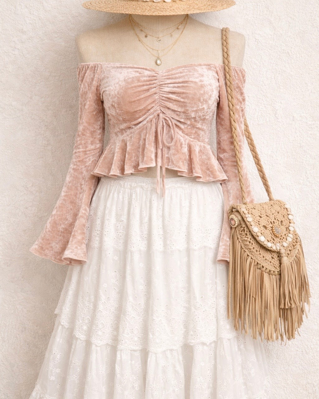 BRAT WITH TASTE VELOUR OFF-SHOULDER TOP