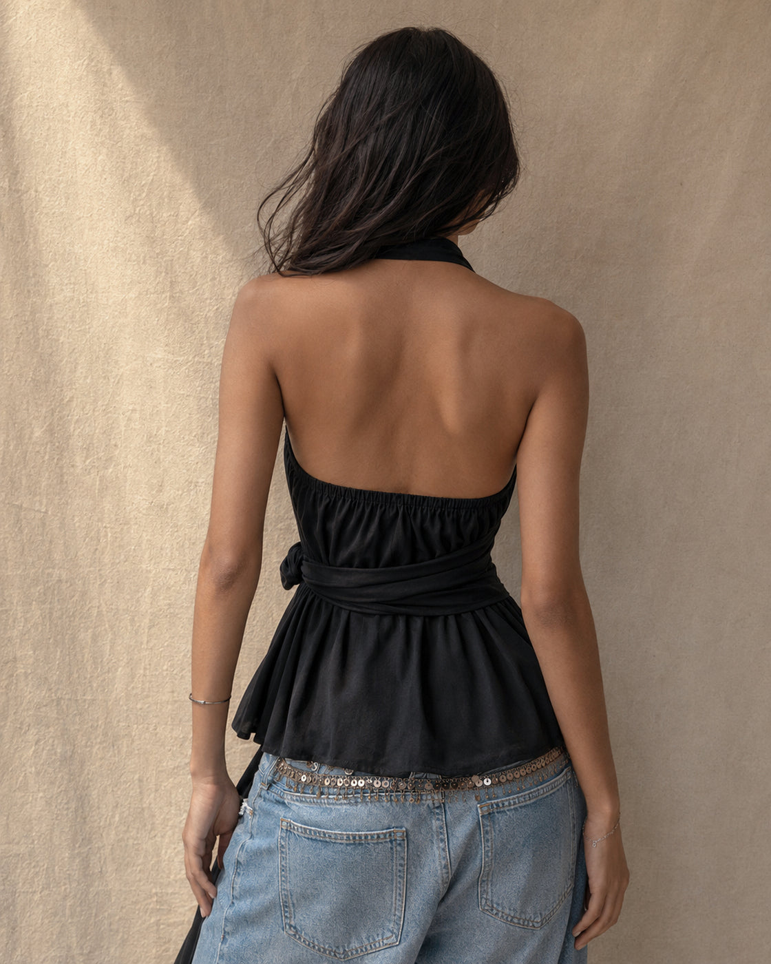 RAVE GIRL BLACK DRAPE HALTERNECK TOP