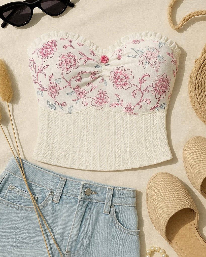 BACK TO SUMMER WHITE BANDEAU TOP