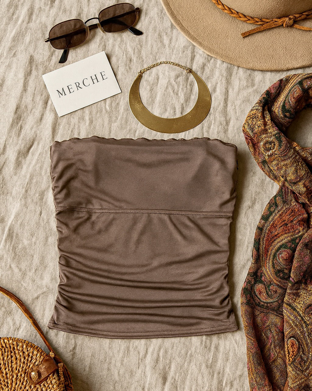 HAUTE KISS EMBROIDERED BROWN BANDEAU TOP