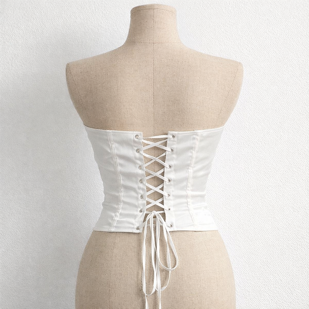 SOCIETY SECRETS WHITE SATIN CORSET