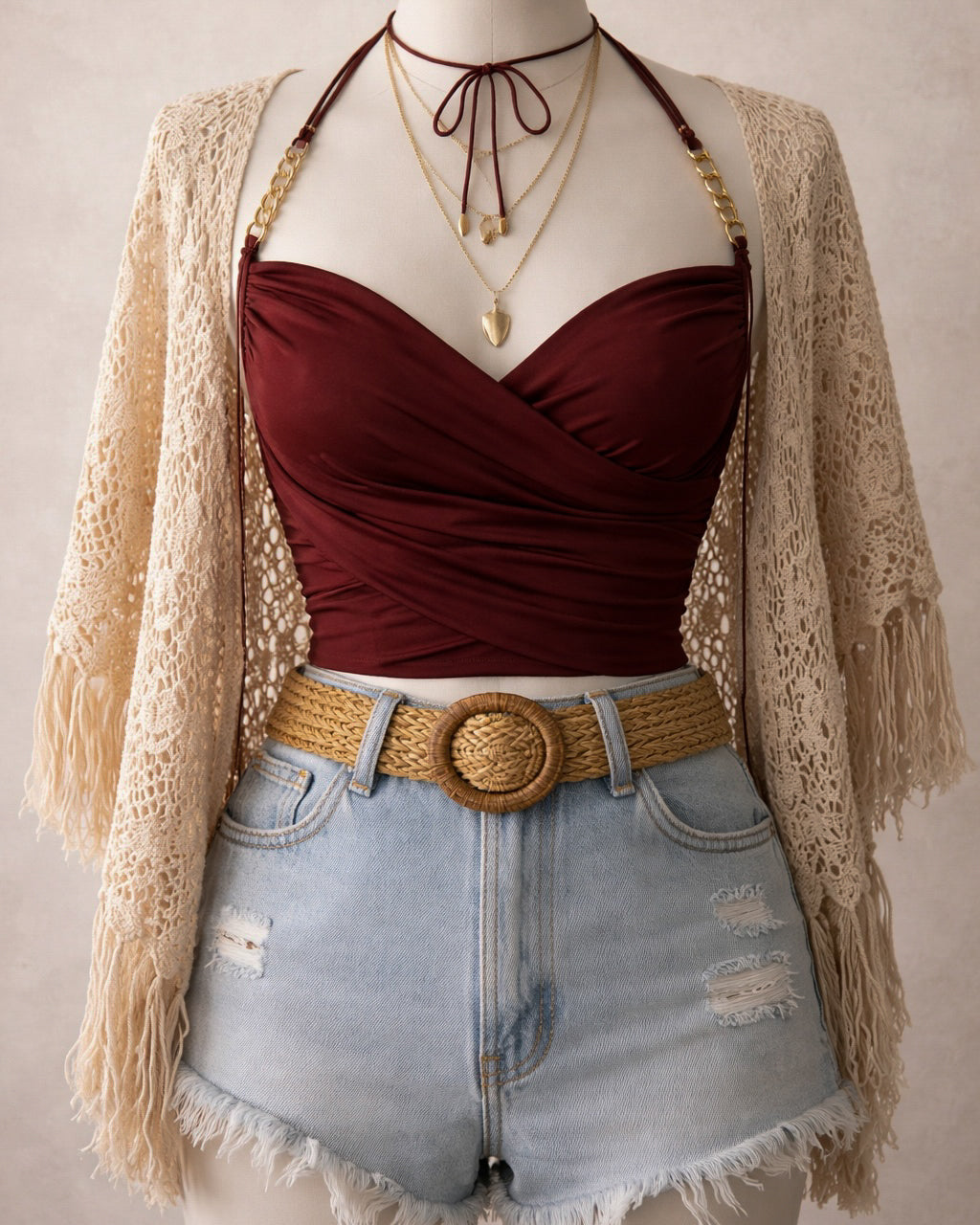 HYPERPOP DRAPE MAROON HALTERNECK TOP