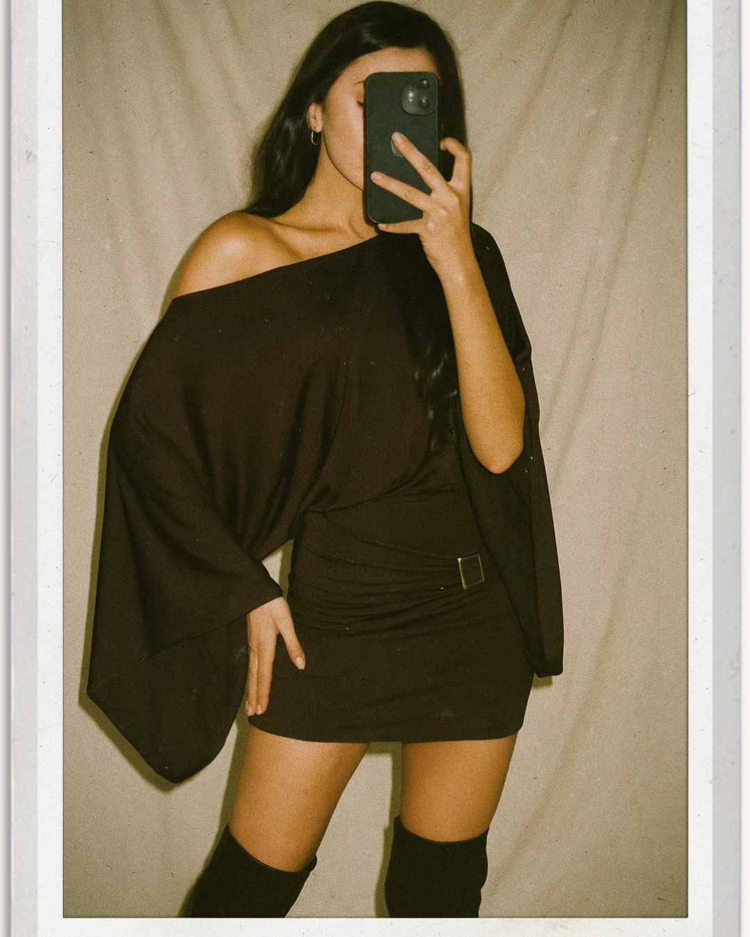 SCENE STEALER BROWN OFF-SHOULDER DRESS