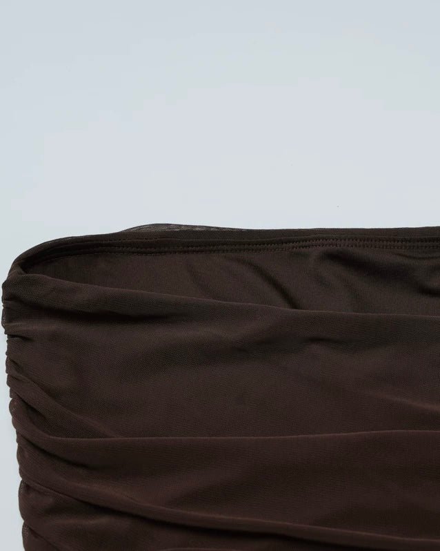 CHATEAU QUEEN MESH FLARE LUXE BROWN DRESS