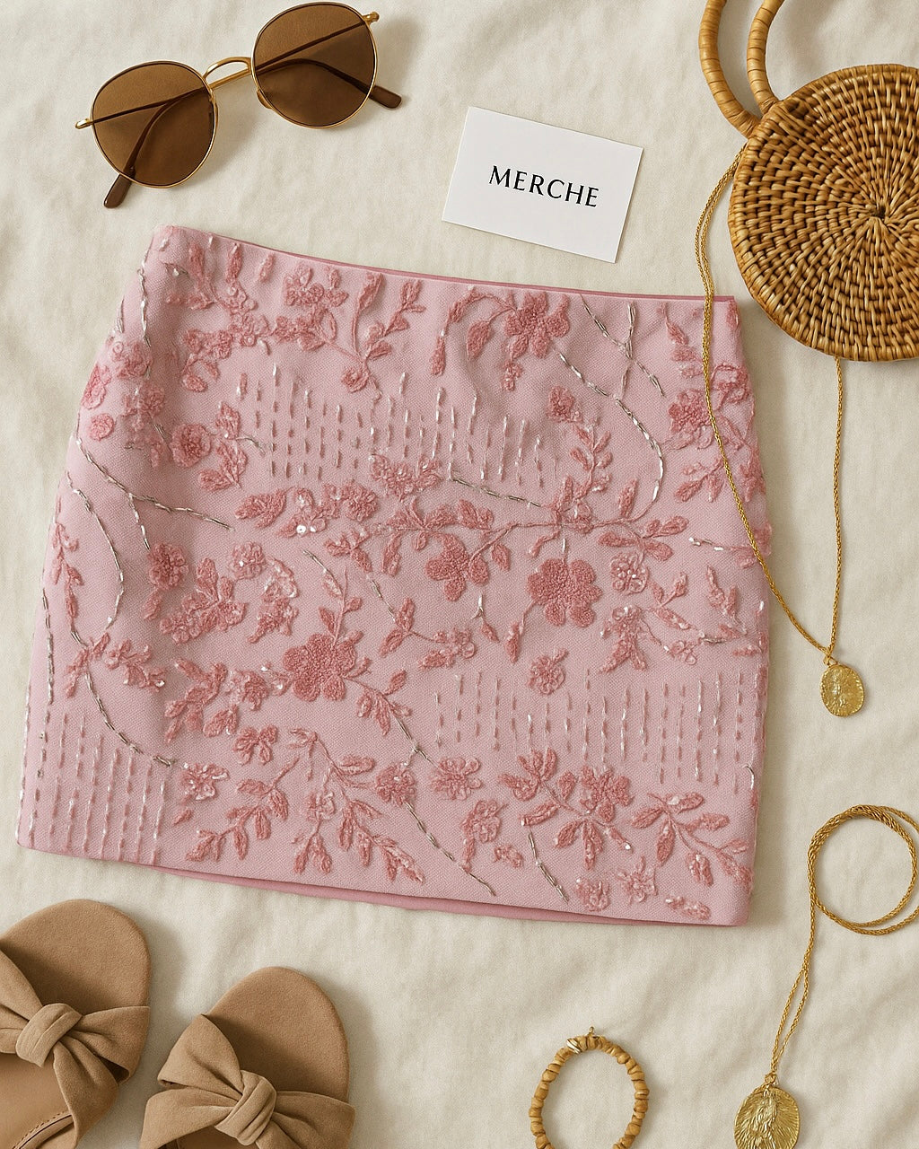 ONCE IN A LIFE TIME EMBROIDERED PINK MINI SKIRT