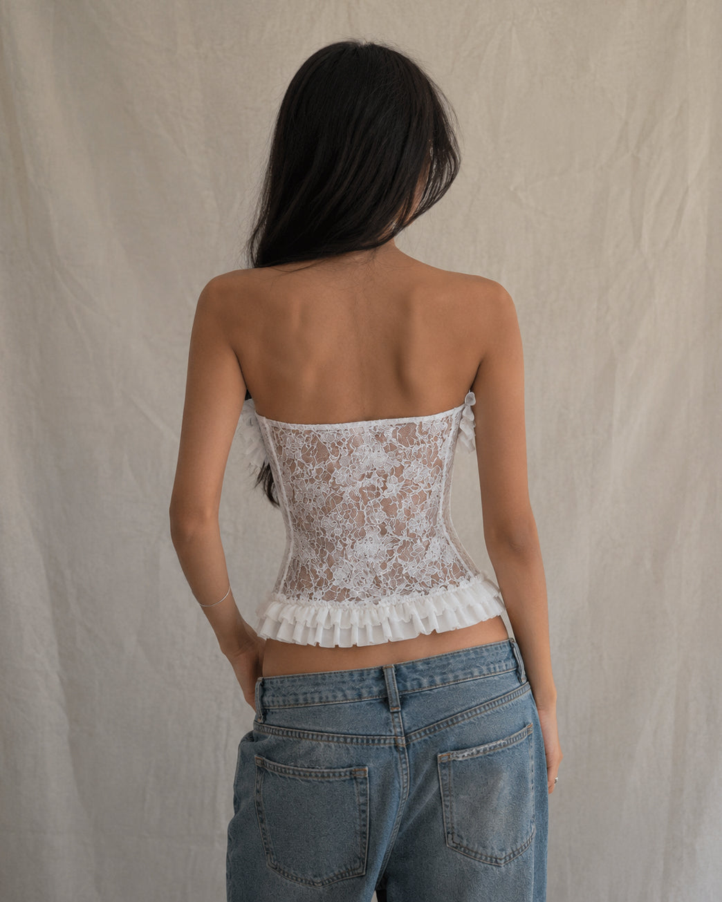 URBAN LEGEND RUFFLE TRIM AND BOW DETAIL CORSET