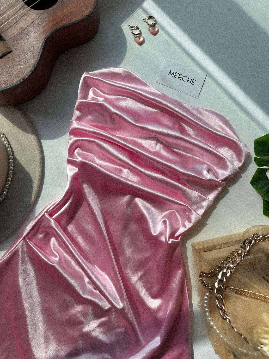 ROYAL ROMANCE PINK SATIN BANDEAU DRESS