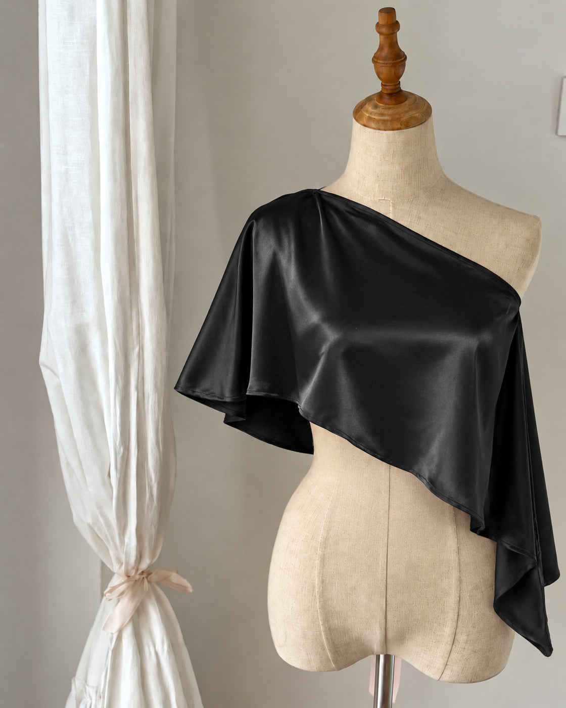 DRAPE ASSIGNMENT LUXE SATIN OFF-SHOULDER CAPE TOP