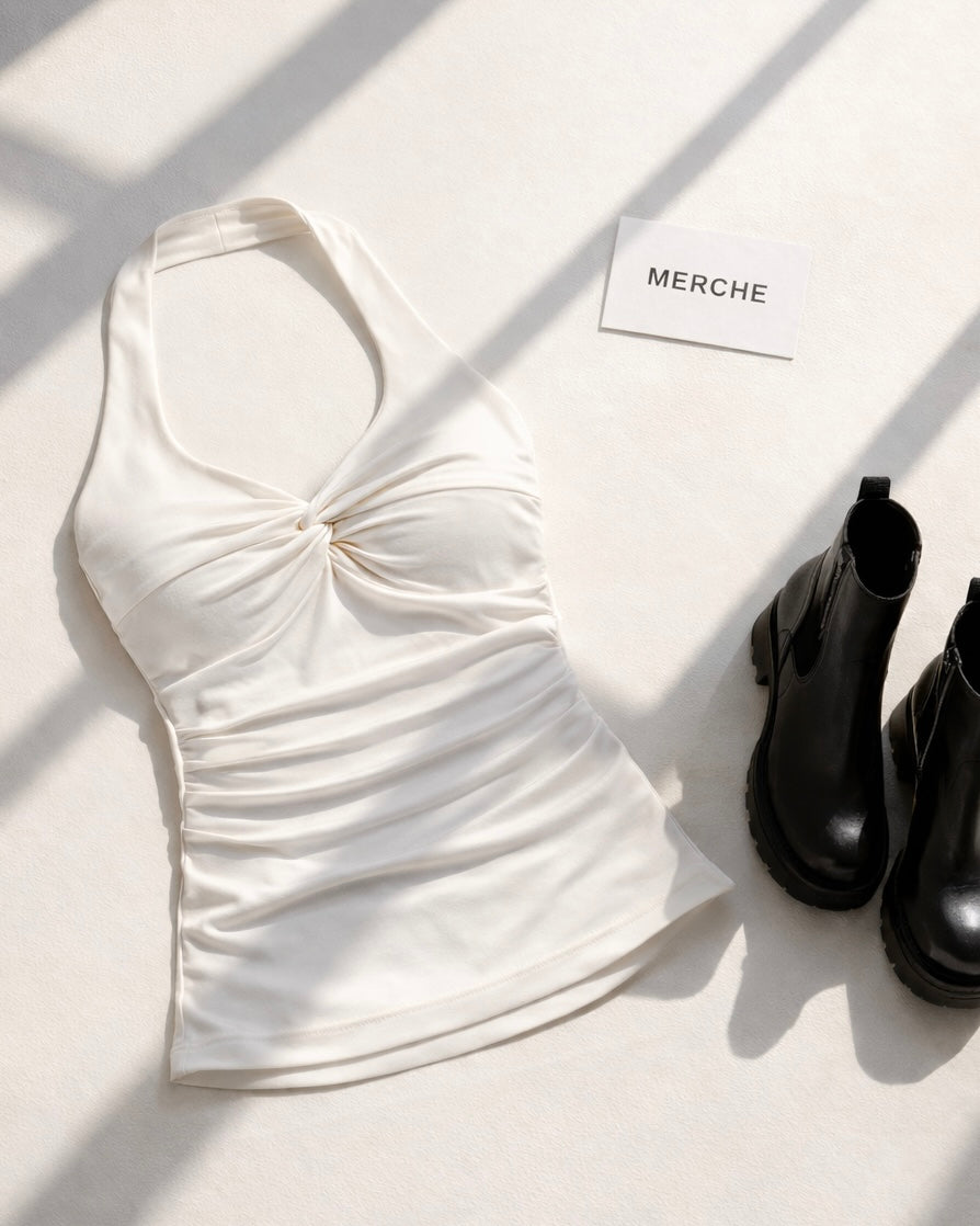 LOVE ACTUALLY TWISTED WHITE HALTERNECK TOP