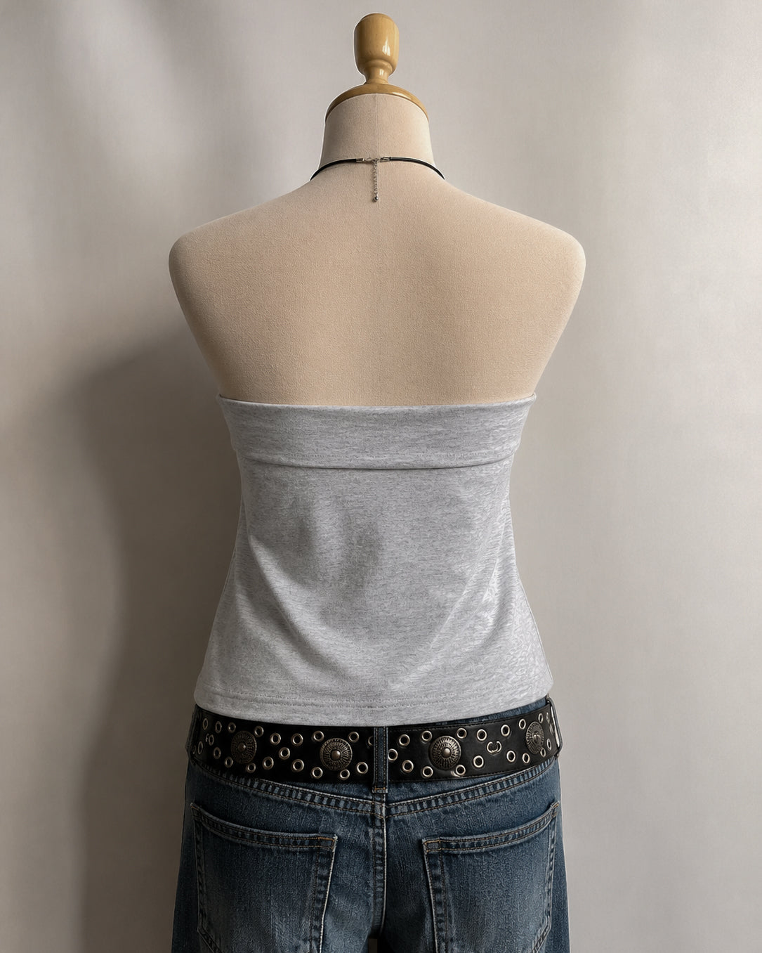 GOOD STORIES GREY DRAWSTRING BANDEAU TOP