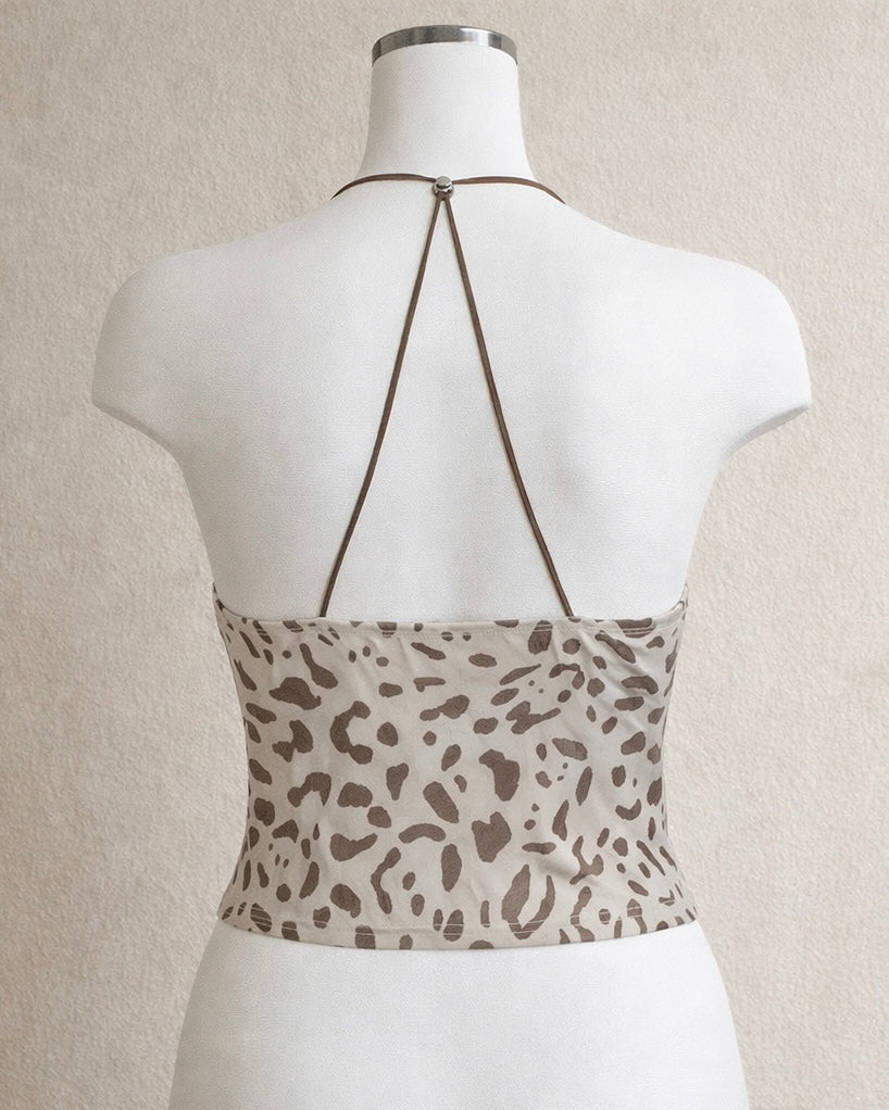 DAMN GIRL PRINTED CROSSBACK HALTERNECK TOP