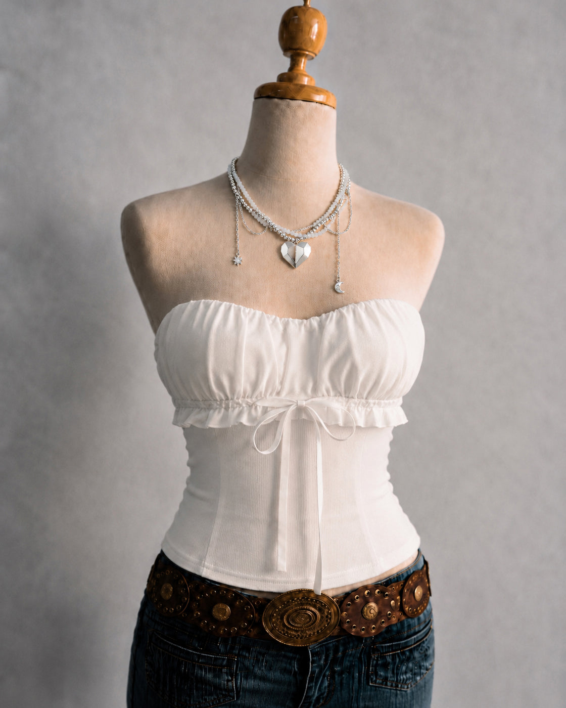 NOT YOUR WHITE PADDED LUXE MESH AND RIBBED BANDEAU TOP