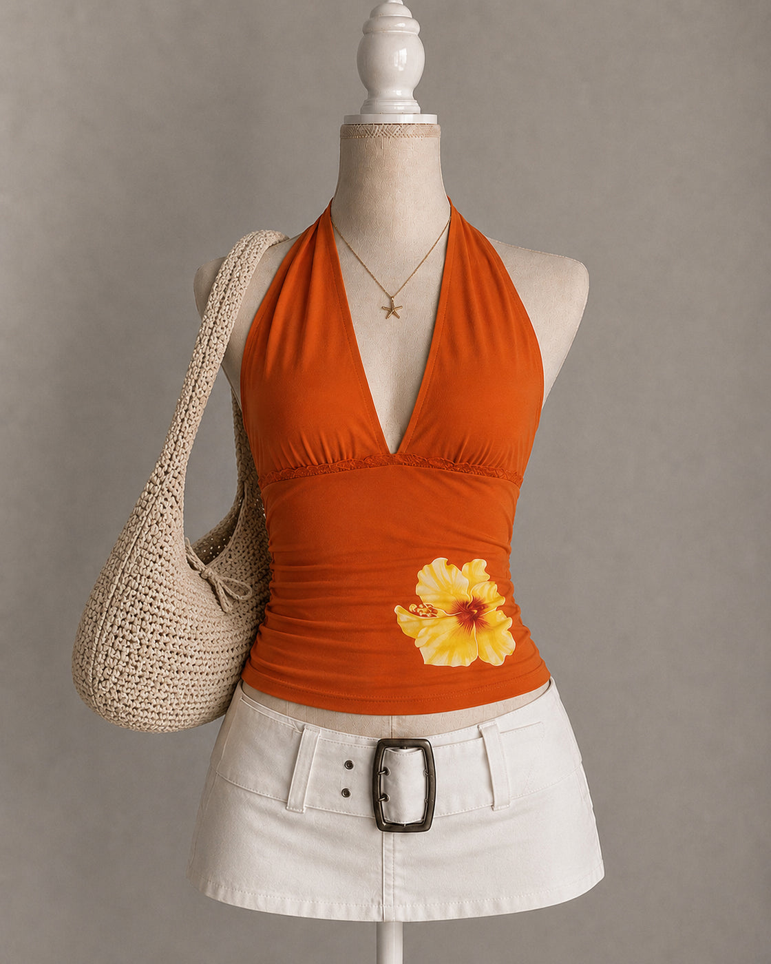 SUNBURN AND WAVES TANGERINE HALTERNECK TOP