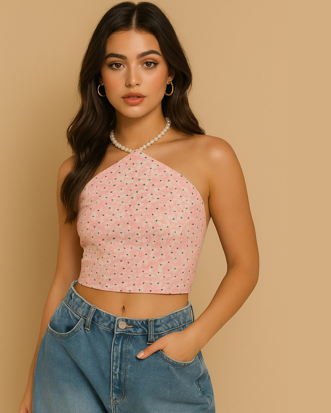 OH JULIET PEARL CHOKER BOW-BACK TOP