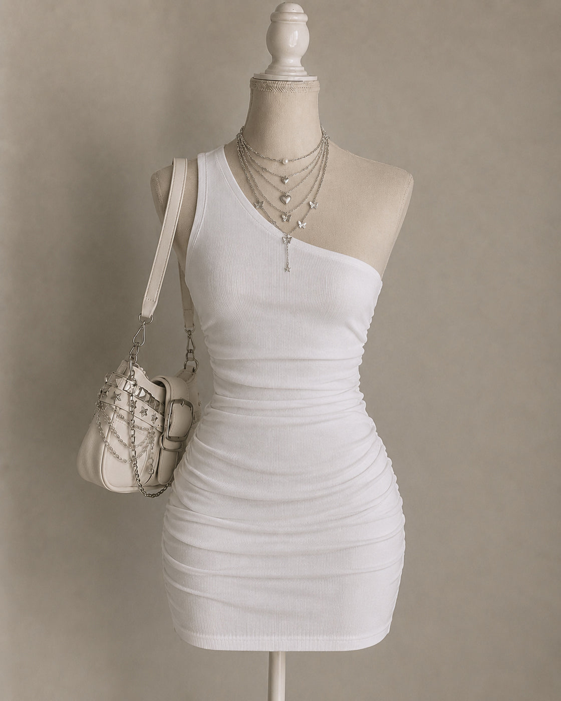 ALBANIAN SUMMER ONE-SHOULDER RIBBED DRESS