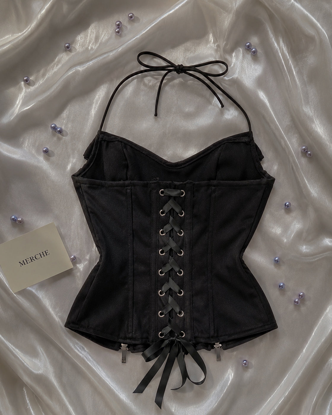 BAR NIGHT ZIPPED BLACK HALTER CORSET