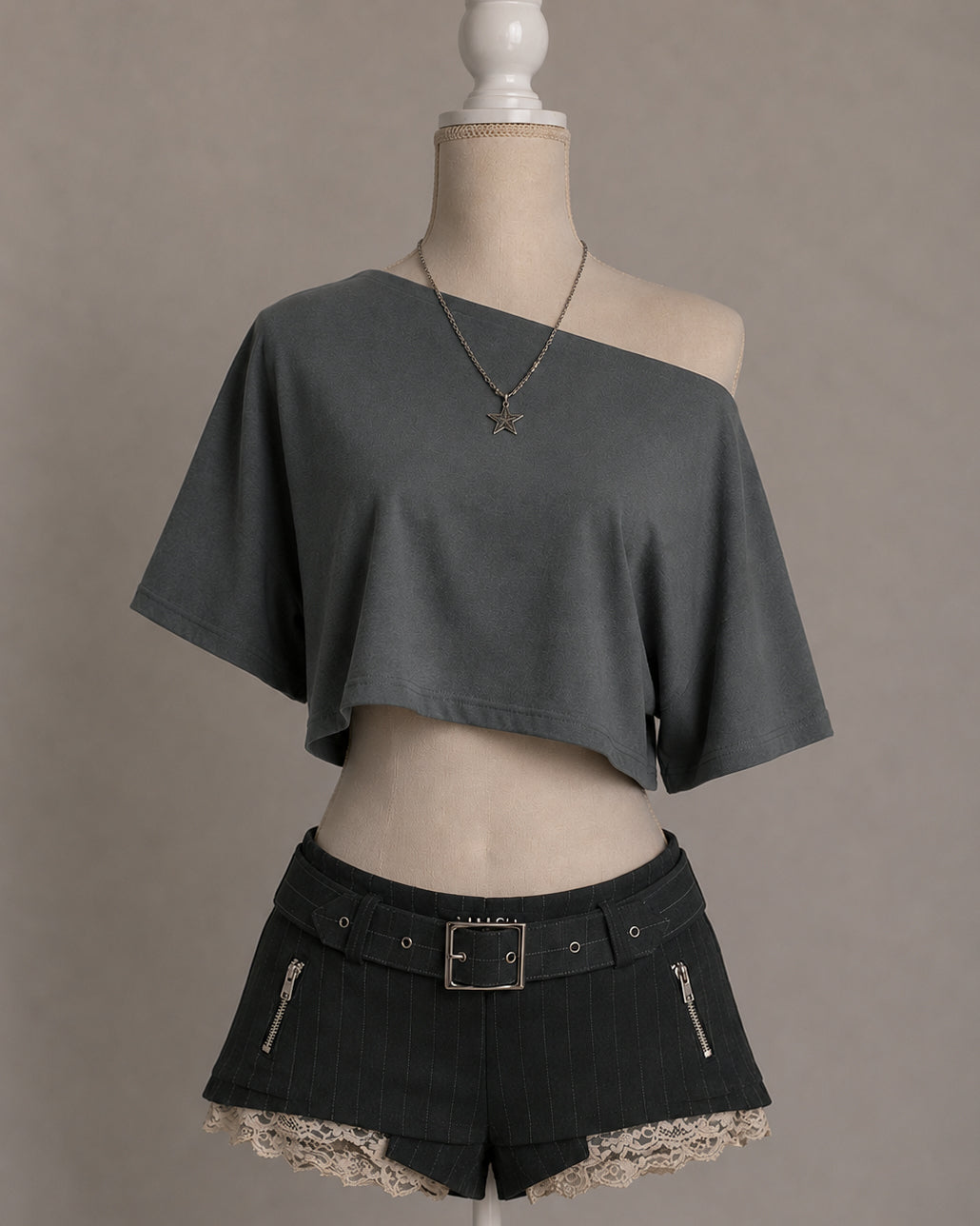 CHILL SIREN OFF-SHOULDER GREY LUXE TOP