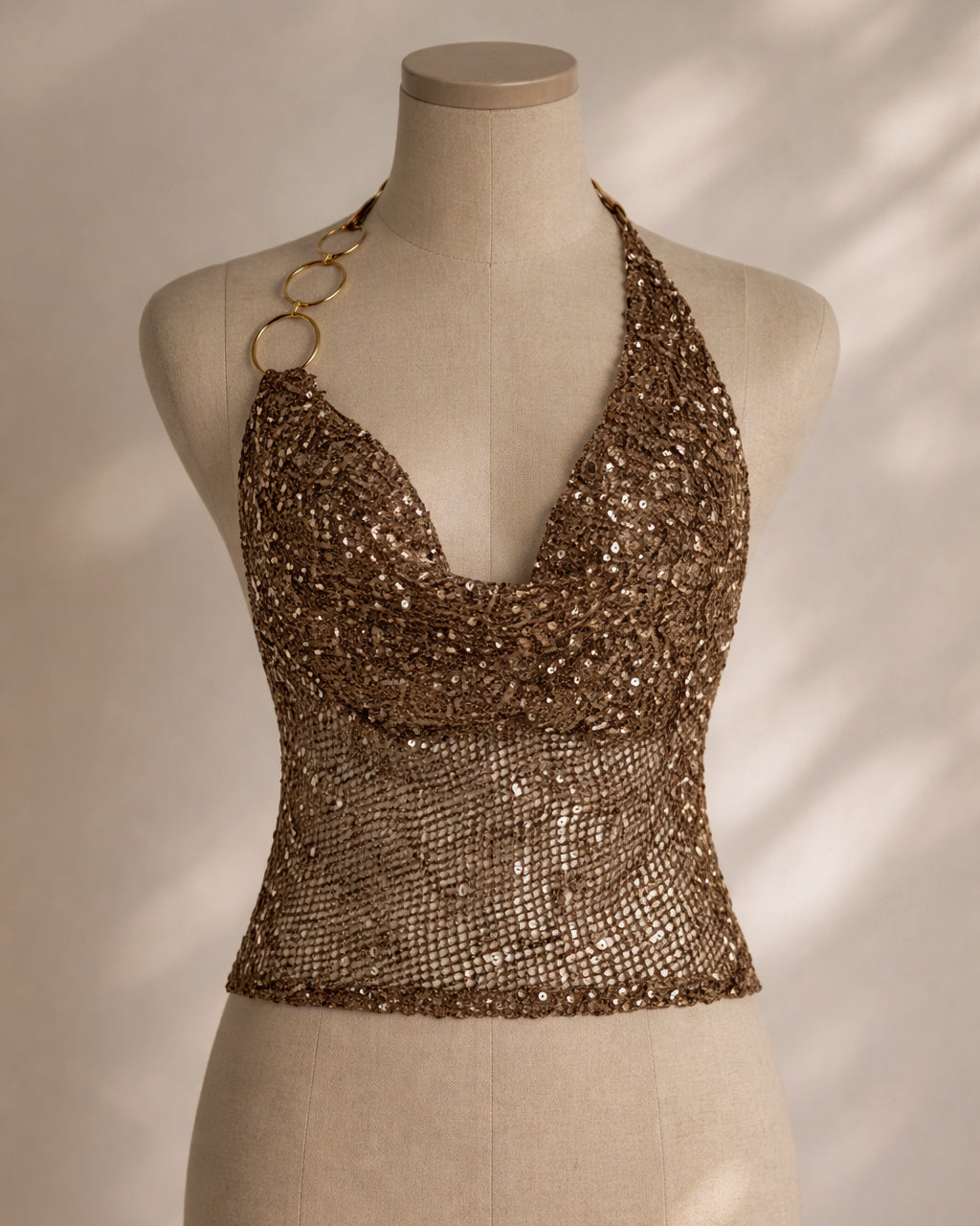 MAIN STAGE PASSES SHIMMER EMBELLISHED KNITTED HALTERNECK TOP