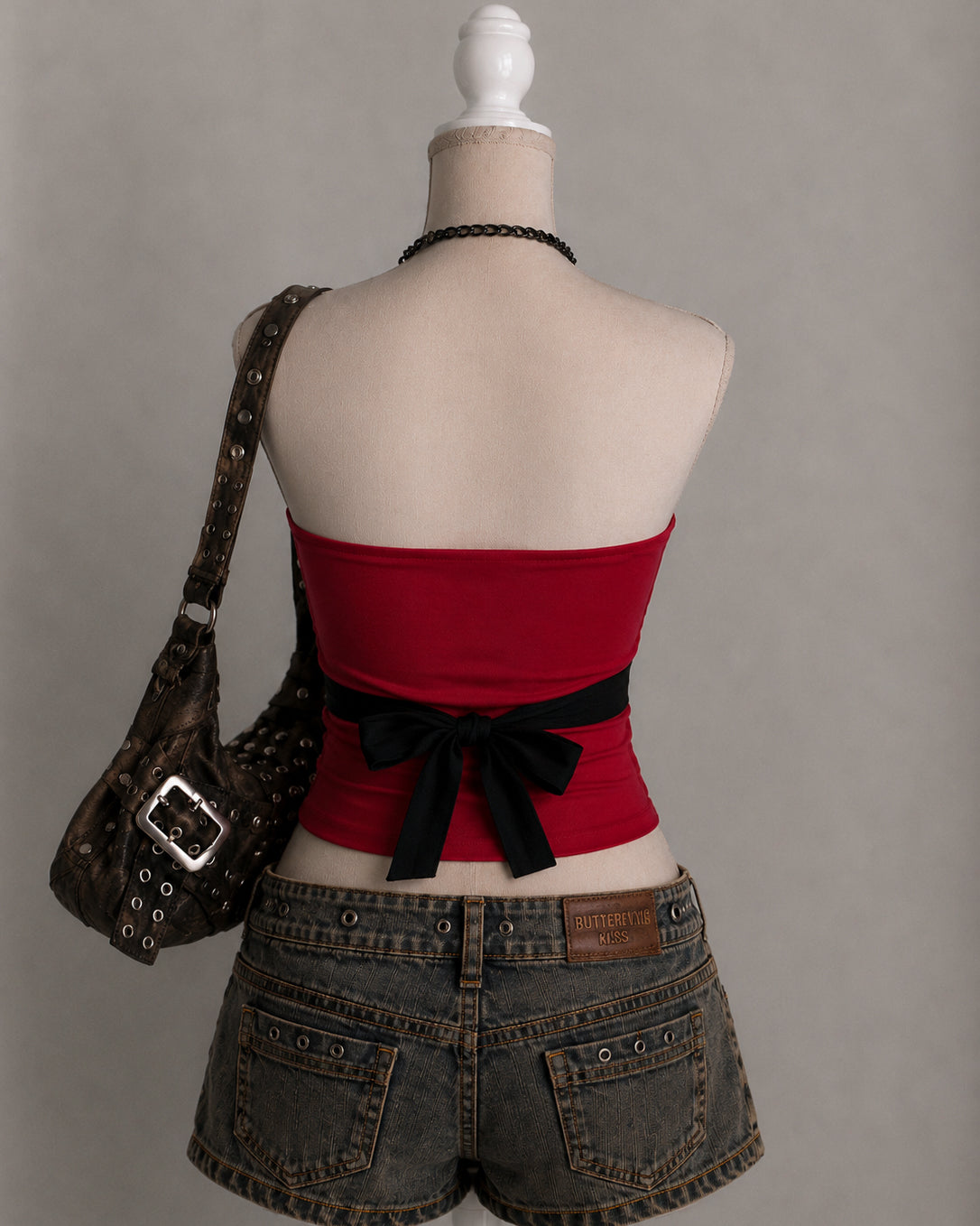 KAROKE NIGHT BOW-BACK RED BANDEAU TOP