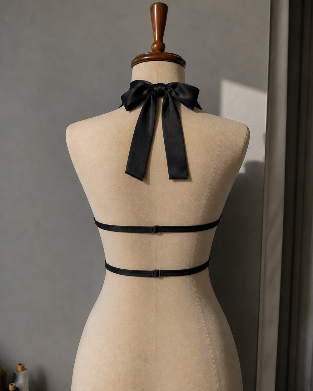 HIS GIRL FRIDAY OPEN-BACK SATIN BLACK TOP