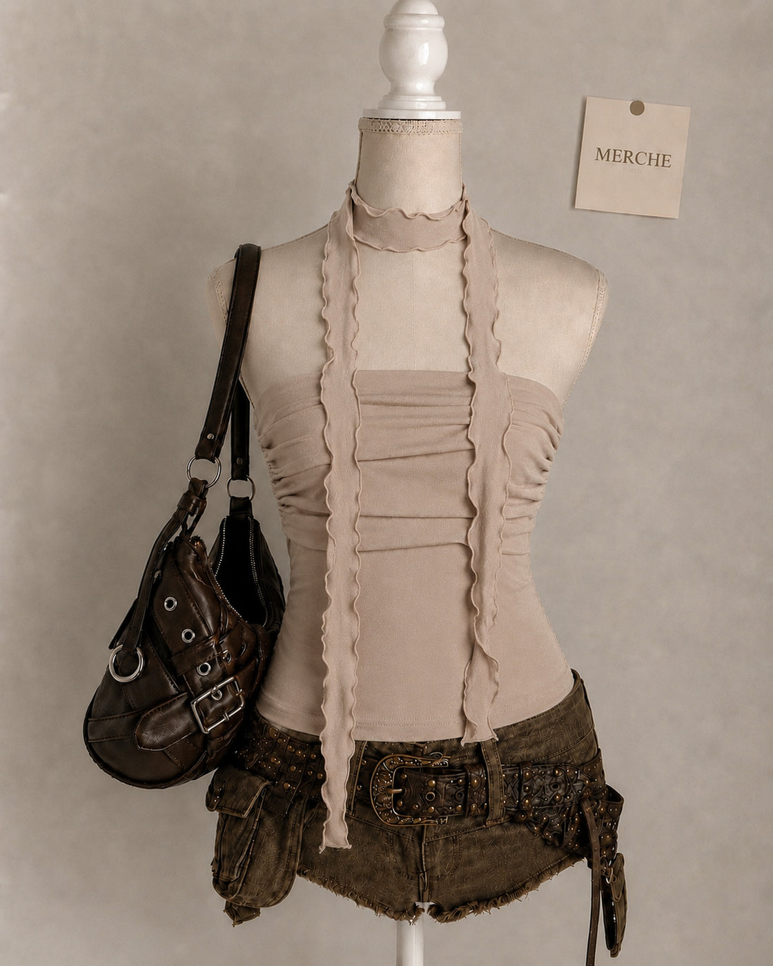 SHORE AND TAN SCARE DETAIL BEIGE BANDEAU TOP