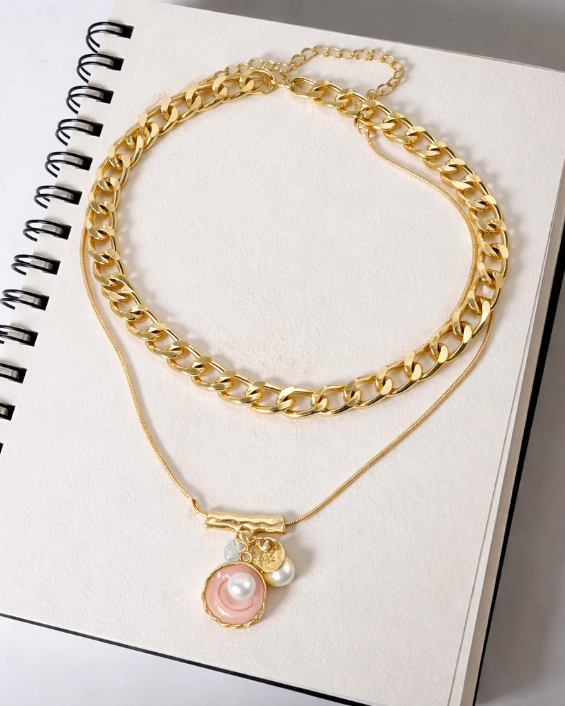 TAKE ME TO GREECE OYSTER DETAIL LAYERED NECKLACE