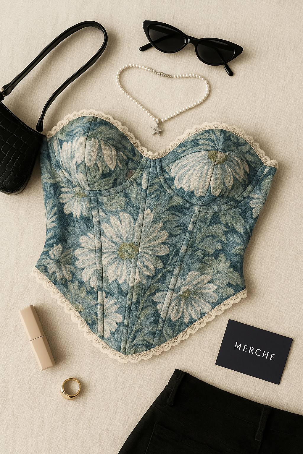 SOLIEL CHIC BLUE FLORAL JACQUARD CORSET