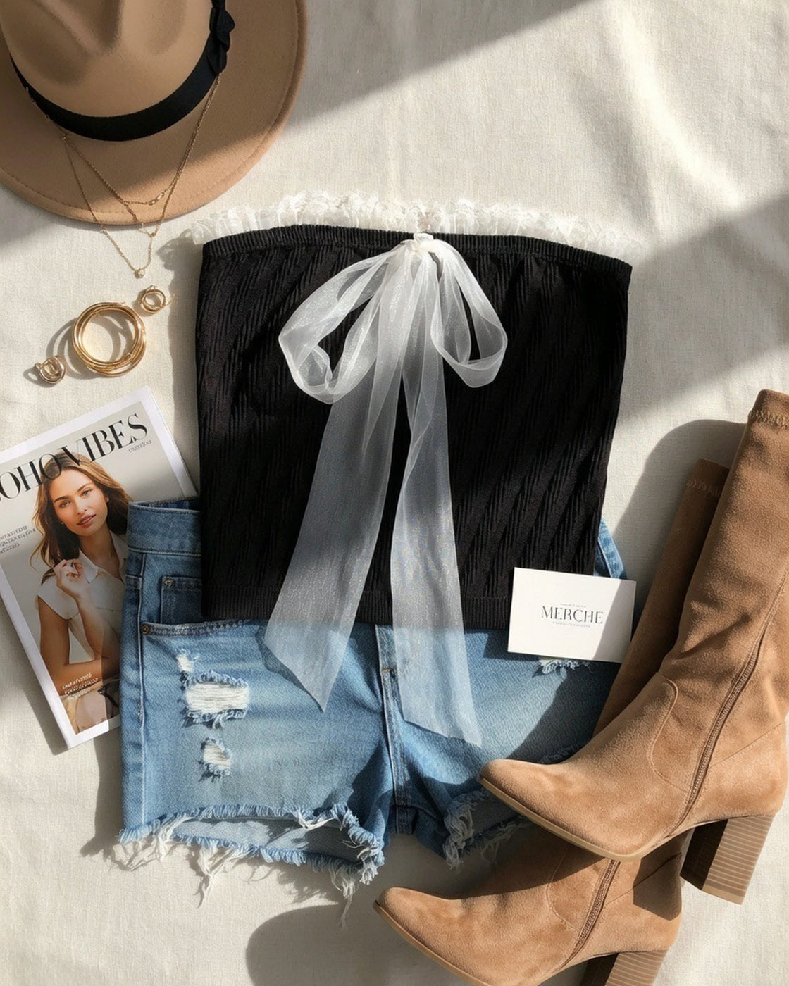 IN A DREAM MESH DETAIL BLACK BANDEAU TOP