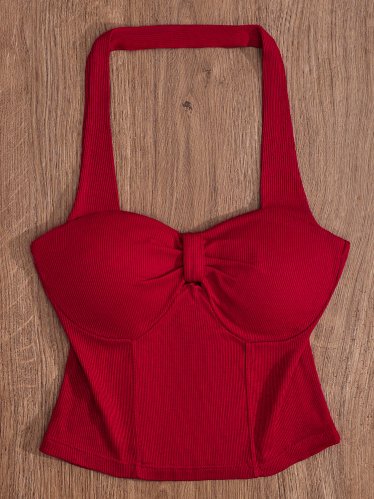 GODDESS ALERT PADDED RED HALTERNECK TOP