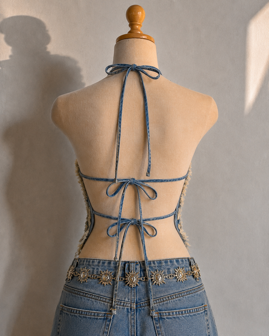 COSMOS YOUTH DENIM LUXE BACKLESS TOP
