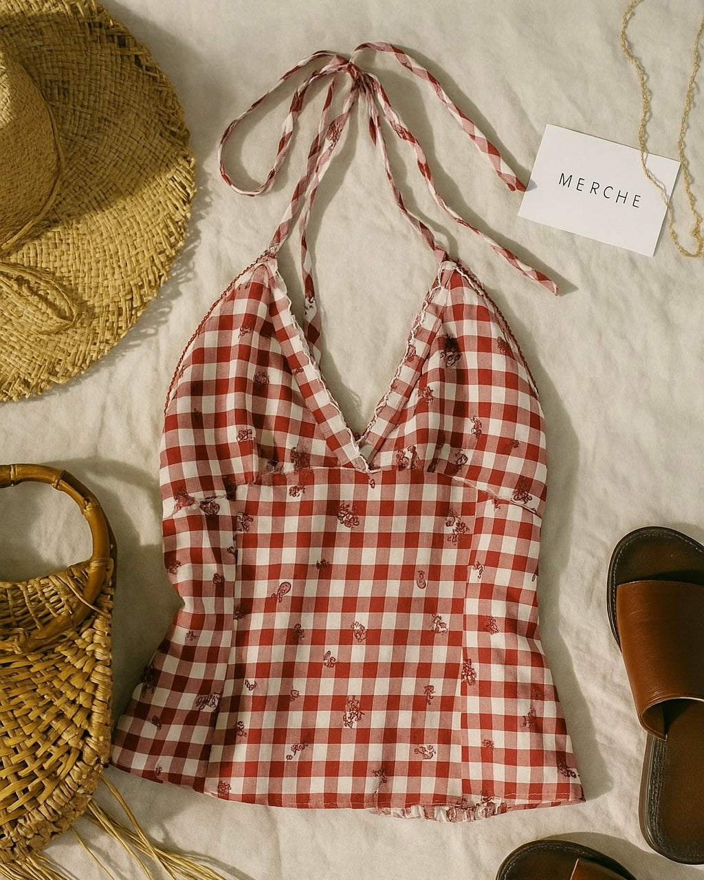 ICED LATTE GINGHAM HALTERNECK TOP