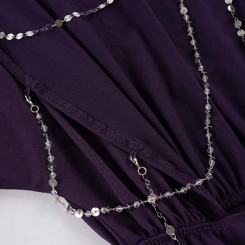 ICONS ONLY EMBELLISHED OPEN-BACK EMBROIDERED DEEP PLUM DRESS